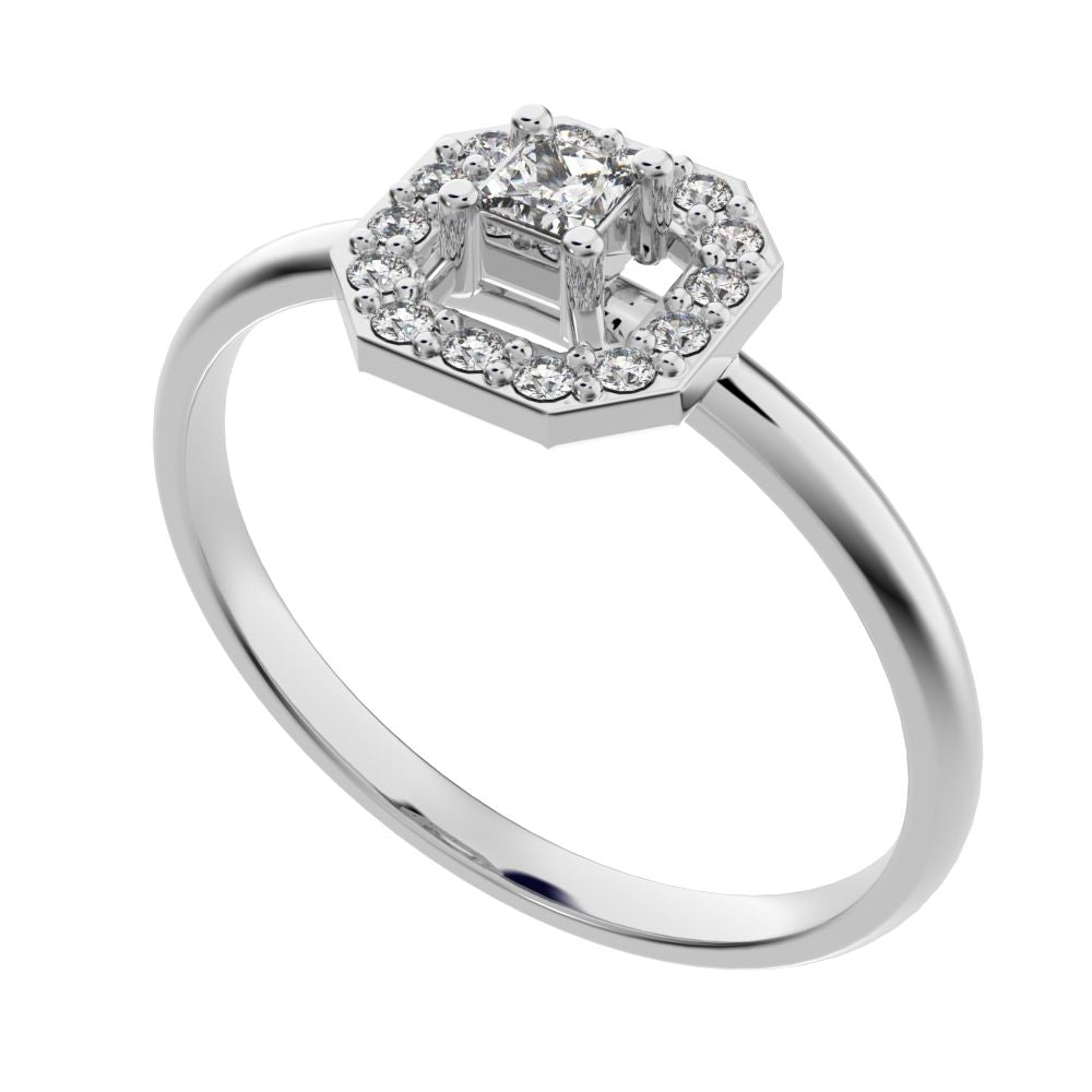 0.13 ct Princess Cut Simulated Clear Diamond Minimalist Octagon halo solitaire with accents simple 14K / 18K Solid White Gold everyday ring