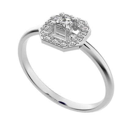 0.13 ct Princess Cut Simulated Clear Diamond Minimalist Octagon halo solitaire with accents simple 14K / 18K Solid White Gold everyday ring