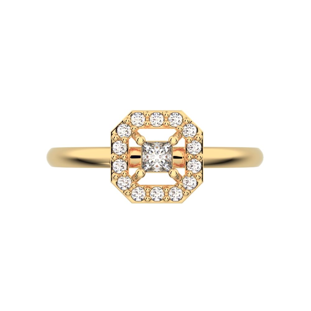 0.13Ct Princess Cut Simulated Clear Diamond Minimalist Octagon halo solitaire with accents simple 14K / 18K Solid Yellow Gold everyday ring