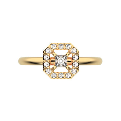 0.13Ct Princess Cut Simulated Clear Diamond Minimalist Octagon halo solitaire with accents simple 14K / 18K Solid Yellow Gold everyday ring