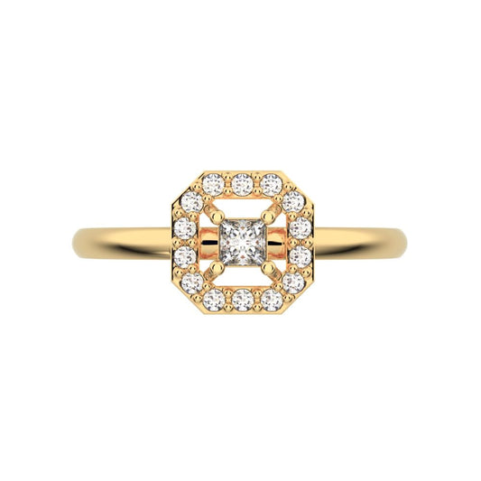 0.13 ct Princess Cut Moissanite dainty Minimalist Octagon halo solitaire with accents simple 14K / 18K Solid Yellow Gold everyday ring
