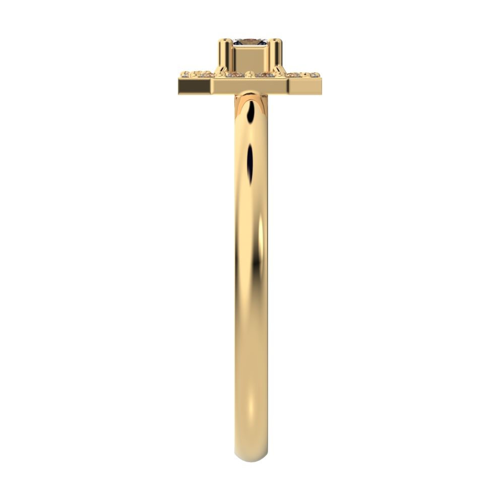 0.13Ct Princess Cut Simulated Clear Diamond Minimalist Octagon halo solitaire with accents simple 14K / 18K Solid Yellow Gold everyday ring