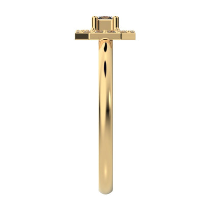 0.13Ct Princess Cut Simulated Clear Diamond Minimalist Octagon halo solitaire with accents simple 14K / 18K Solid Yellow Gold everyday ring