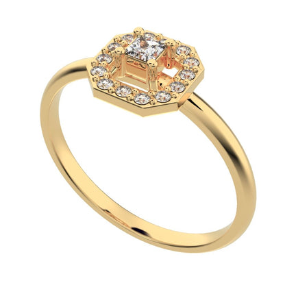 0.13Ct Princess Cut Simulated Clear Diamond Minimalist Octagon halo solitaire with accents simple 14K / 18K Solid Yellow Gold everyday ring