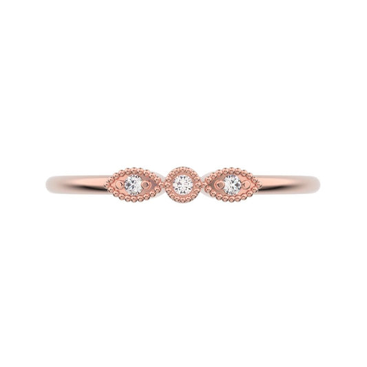0.03 ct Round Cut Simulated Clear Diamond dainty 3 stone solitaire with accents stackable 14K / 18K Solid Rose Gold everyday wedding band
