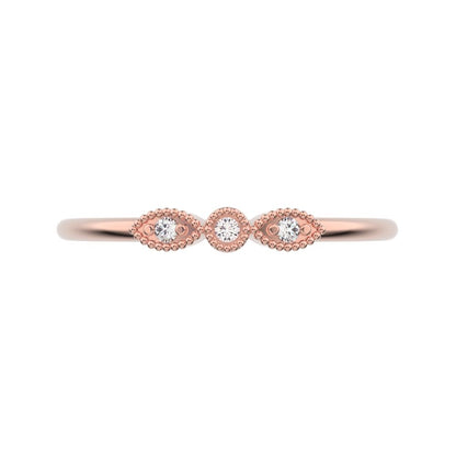 0.03Ct Round Cut Moissanite Minimalist light 3 stone solitaire with accents stackable 14K / 18K Solid Rose Gold everyday wedding band