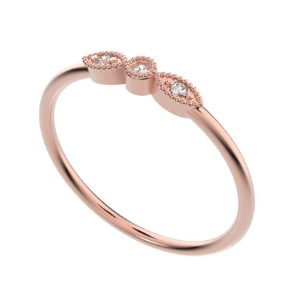 0.03Ct Round Cut Moissanite Minimalist light 3 stone solitaire with accents stackable 14K / 18K Solid Rose Gold everyday wedding band