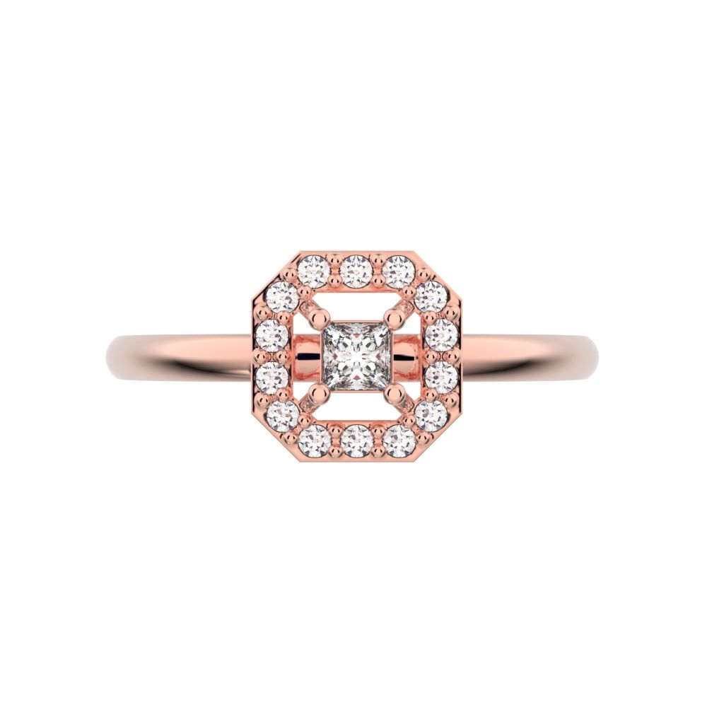 0.13 ct Princess Cut Simulated Clear Diamond Minimalist Octagon halo solitaire with accents simple 14K / 18K Solid Rose Gold everyday ring