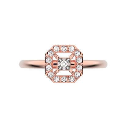 0.13 ct Princess Cut Simulated Clear Diamond Minimalist Octagon halo solitaire with accents simple 14K / 18K Solid Rose Gold everyday ring
