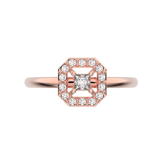 0.13 ct Princess Cut Moissanite dainty Minimalist Octagon halo solitaire with accents light simple 14K / 18K Solid Rose Gold everyday ring