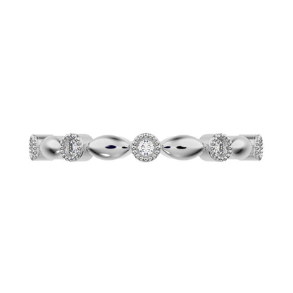 0.05Ct Round Cut Moissanite Minimalist light 3 stone solitaire with accents stackable 14K / 18K Solid White Gold everyday wedding band