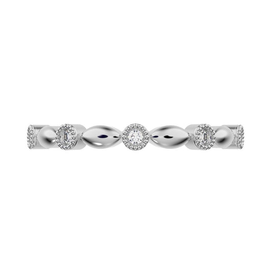 0.05Ct Round Cut Moissanite Minimalist light 3 stone solitaire with accents stackable 14K / 18K Solid White Gold everyday wedding band