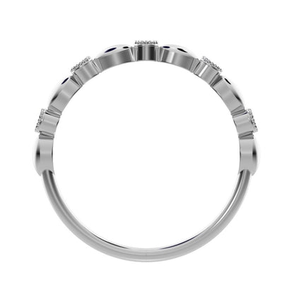 0.05 ct Round Cut Simulated Clear Diamond dainty 3 stone solitaire with accents stackable 14K / 18K Solid White Gold everyday wedding band