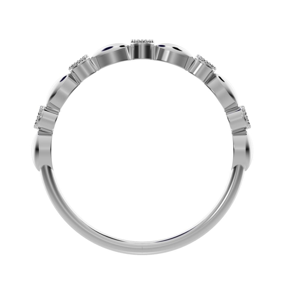 0.05Ct Round Cut Moissanite Minimalist light 3 stone solitaire with accents stackable 14K / 18K Solid White Gold everyday wedding band
