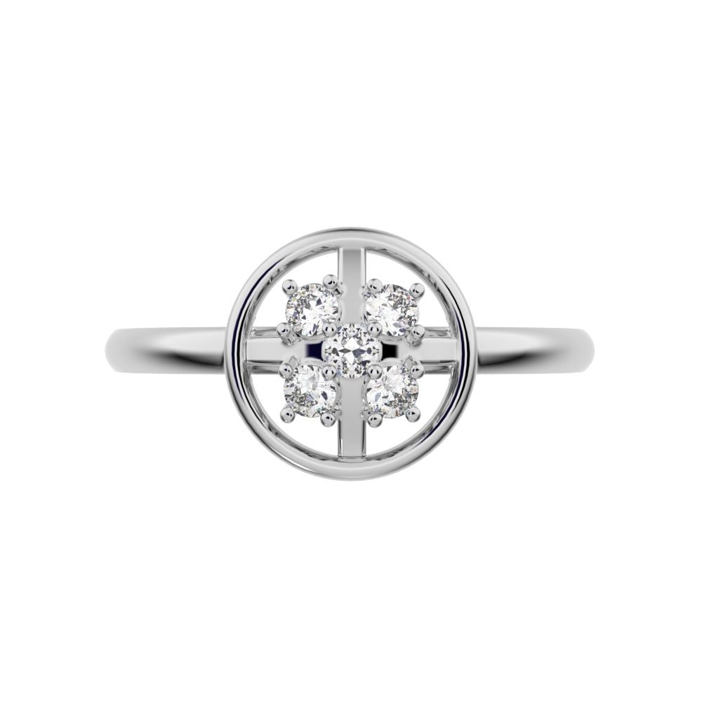 0.09 ct Round Cut Simulated Clear Diamond dainty Minimalist circle halo grid cluster light 14K / 18K Solid White Gold everyday ring