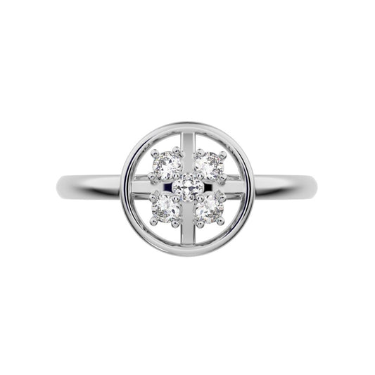 0.09 ct Round Cut Moissanite dainty Minimalist circle halo grid cluster light 14K / 18K Solid White Gold everyday ring