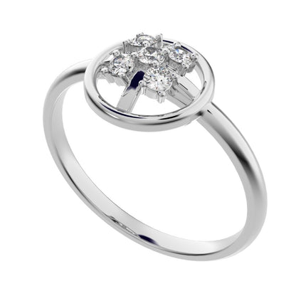 0.09 ct Round Cut Moissanite dainty Minimalist circle halo grid cluster light 14K / 18K Solid White Gold everyday ring