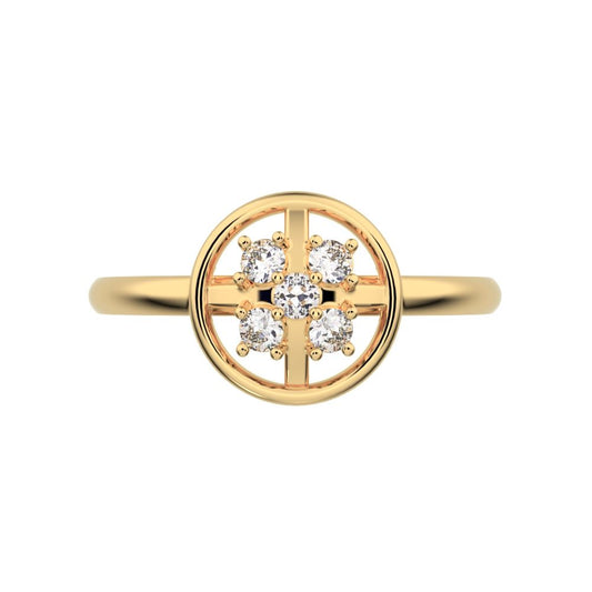 0.09 ct Round Cut Simulated Clear Diamond dainty Minimalist circle halo grid cluster light 14K / 18K Solid Yellow Gold everyday ring