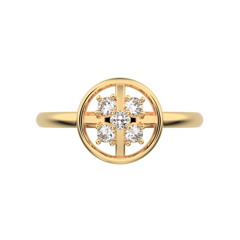 0.09 ct Round Cut Moissanite dainty Minimalist circle halo grid cluster light 14K / 18K Solid Yellow Gold everyday ring