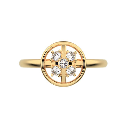 0.09 ct Round Cut Moissanite dainty Minimalist circle halo grid cluster light 14K / 18K Solid Yellow Gold everyday ring