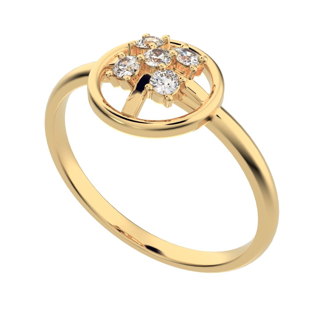 0.09 ct Round Cut Simulated Clear Diamond dainty Minimalist circle halo grid cluster light 14K / 18K Solid Yellow Gold everyday ring