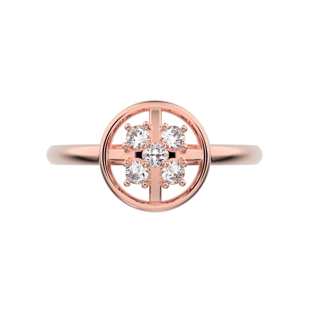 0.09 ct Round Cut Moissanite dainty Minimalist circle halo grid cluster light 14K / 18K Solid Rose Gold everyday ring