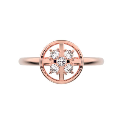 0.09 ct Round Cut Moissanite dainty Minimalist circle halo grid cluster light 14K / 18K Solid Rose Gold everyday ring