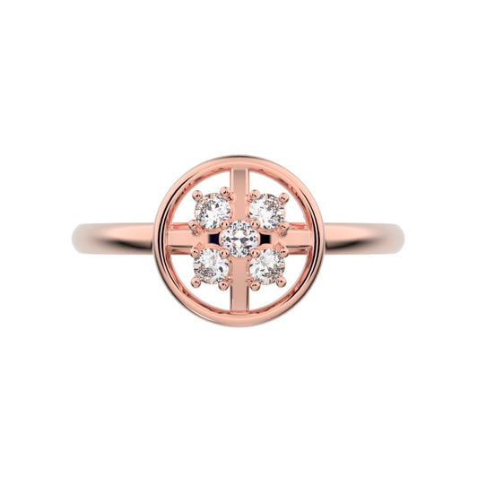 0.09 ct Round Cut Moissanite dainty Minimalist circle halo grid cluster light 14K / 18K Solid Rose Gold everyday ring