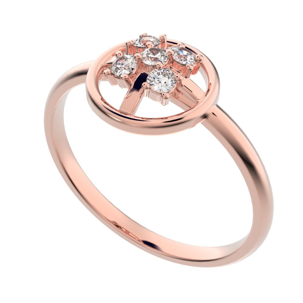 0.09 ct Round Cut Simulated Clear Diamond dainty Minimalist circle halo grid cluster light 14K / 18K Solid Rose Gold everyday ring