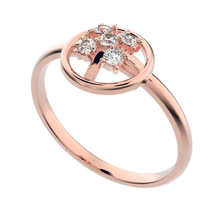 0.09 ct Round Cut Simulated Clear Diamond dainty Minimalist circle halo grid cluster light 14K / 18K Solid Rose Gold everyday ring