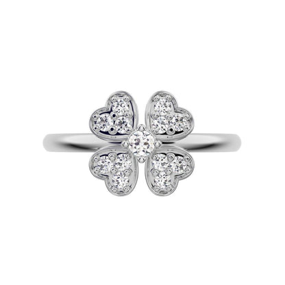 0.15 ct Round Cut Simulated Clear Diamond dainty Minimalist cluster heart halo floral light 14K / 18K Solid White Gold everyday ring