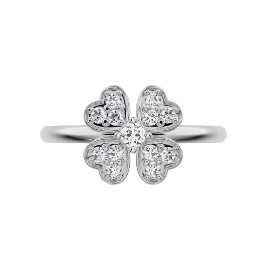 0.15 ct Round Cut Simulated Clear Diamond dainty Minimalist cluster heart halo floral light 14K / 18K Solid White Gold everyday ring