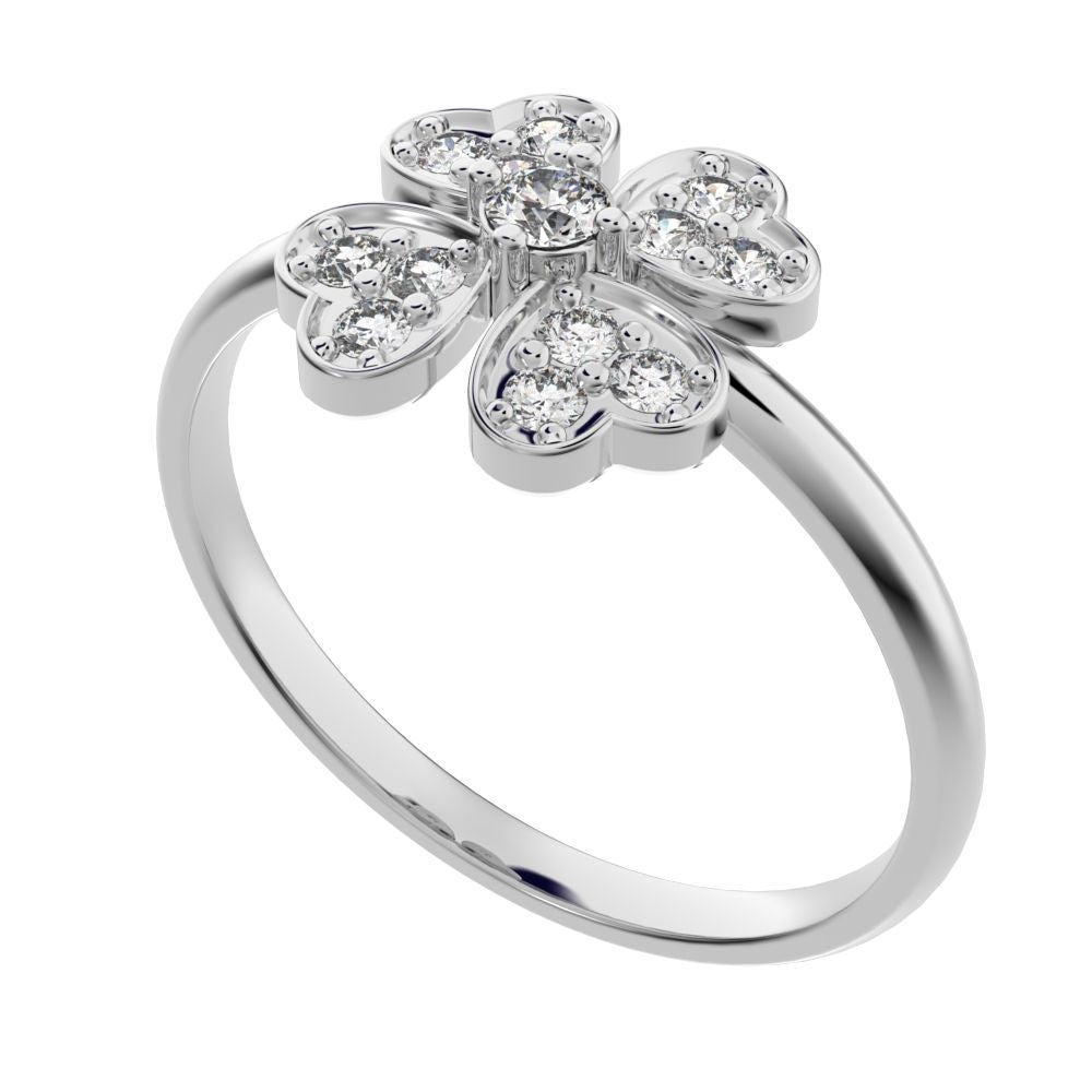 0.15 ct Round Cut Simulated Clear Diamond dainty Minimalist cluster heart halo floral light 14K / 18K Solid White Gold everyday ring