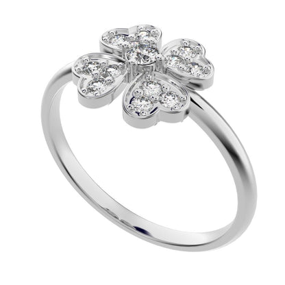0.15 ct Round Cut Simulated Clear Diamond dainty Minimalist cluster heart halo floral light 14K / 18K Solid White Gold everyday ring