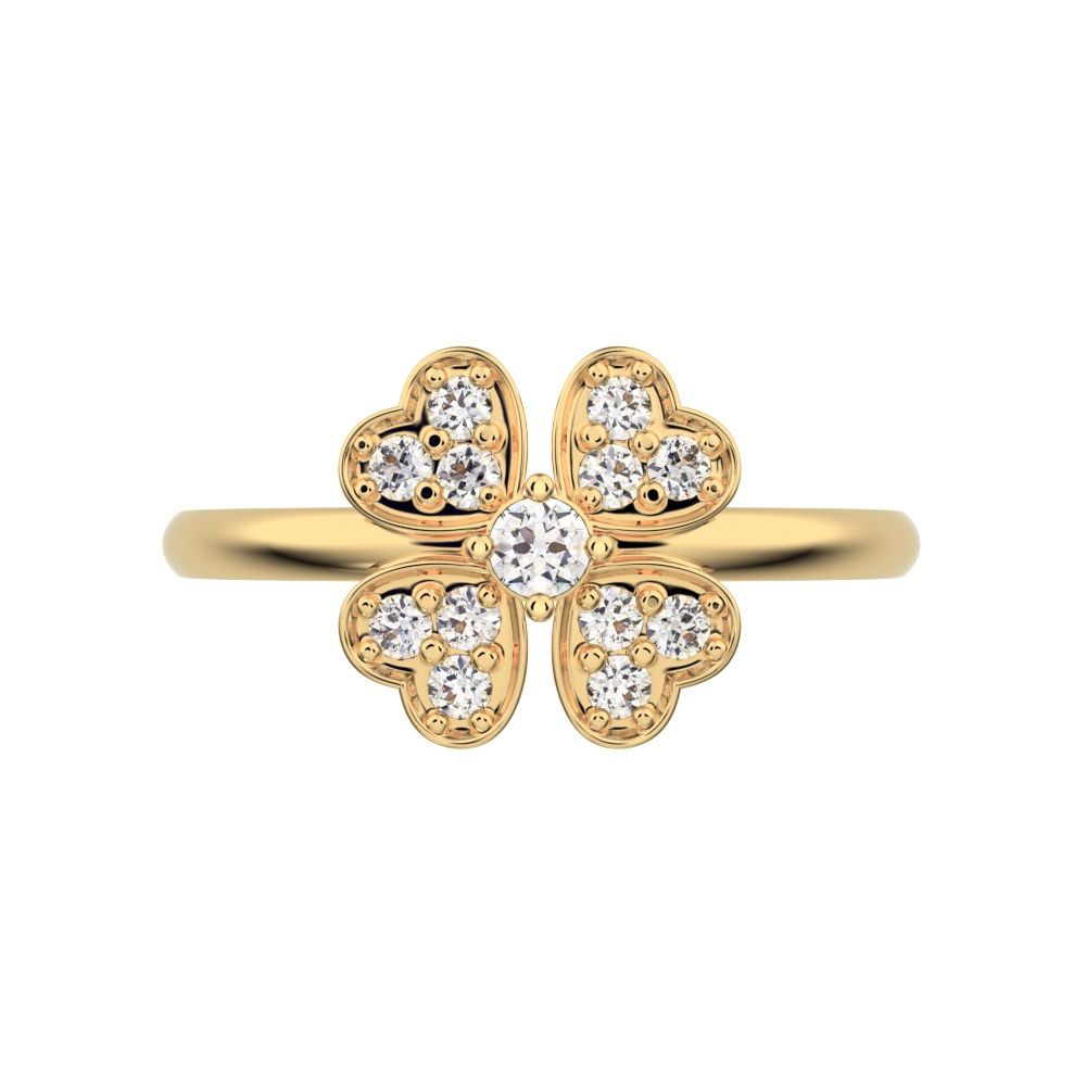 0.15 ct Round Cut Simulated Clear Diamond dainty Minimalist cluster heart halo floral light 14K / 18K Solid Yellow Gold everyday ring