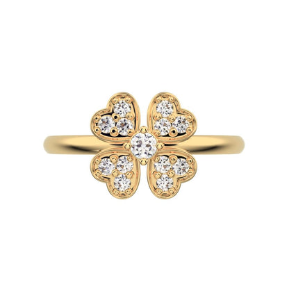 0.15 ct Round Cut Simulated Clear Diamond dainty Minimalist cluster heart halo floral light 14K / 18K Solid Yellow Gold everyday ring