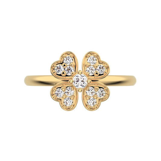 0.15 ct Round Cut Moissanite dainty Minimalist cluster heart halo floral light 14K / 18K Solid Yellow Gold everyday ring