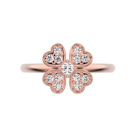 0.15 ct Round Cut Simulated Clear Diamond dainty Minimalist cluster heart halo floral light 14K / 18K Solid Rose Gold everyday ring