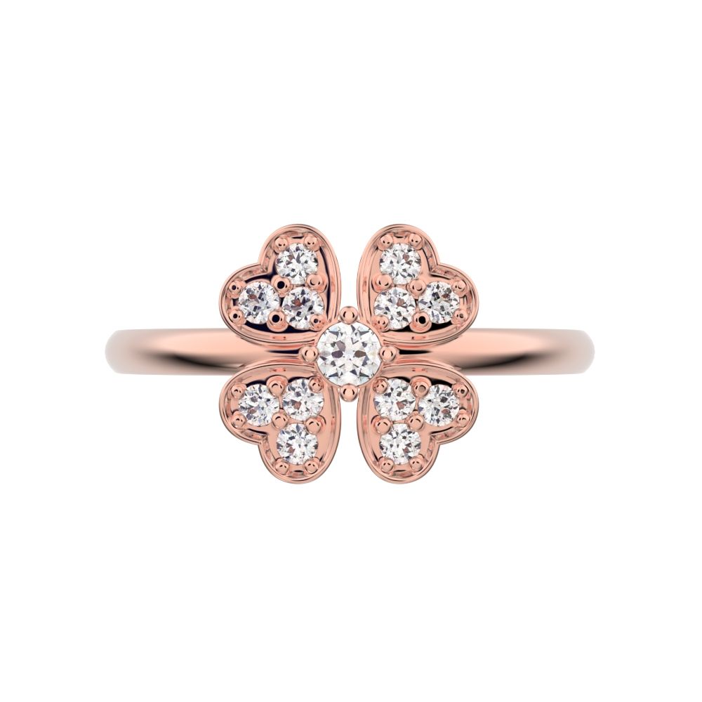 0.15 ct Round Cut Moissanite dainty Minimalist cluster heart halo floral light 14K / 18K Solid Rose Gold everyday ring