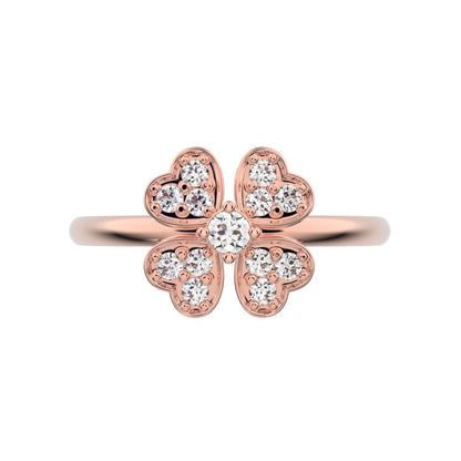 0.15 ct Round Cut Moissanite dainty Minimalist cluster heart halo floral light 14K / 18K Solid Rose Gold everyday ring