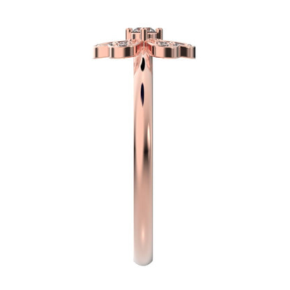 0.15 ct Round Cut Moissanite dainty Minimalist cluster heart halo floral light 14K / 18K Solid Rose Gold everyday ring