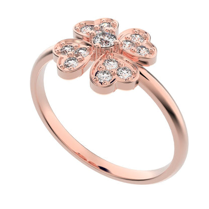 0.15 ct Round Cut Simulated Clear Diamond dainty Minimalist cluster heart halo floral light 14K / 18K Solid Rose Gold everyday ring