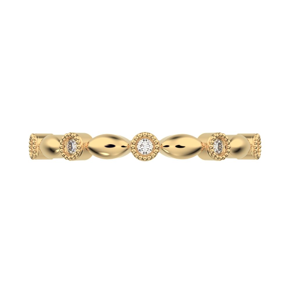 0.05 ct Round Cut Simulated Clear Diamond dainty 3 stone solitaire with accents stackable 14K / 18K Solid Yellow Gold everyday wedding band
