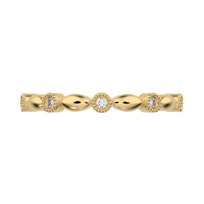 0.05 ct Round Cut Simulated Clear Diamond dainty 3 stone solitaire with accents stackable 14K / 18K Solid Yellow Gold everyday wedding band