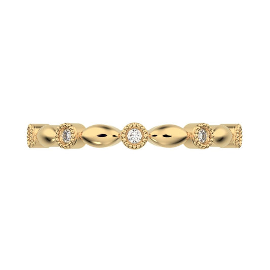0.05Ct Round Cut Moissanite light 3 stone solitaire with accents stackable milgrain 14K / 18K Solid Yellow Gold everyday wedding band