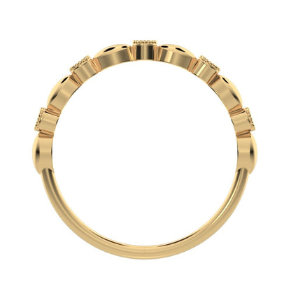 0.05 ct Round Cut Simulated Clear Diamond dainty 3 stone solitaire with accents stackable 14K / 18K Solid Yellow Gold everyday wedding band