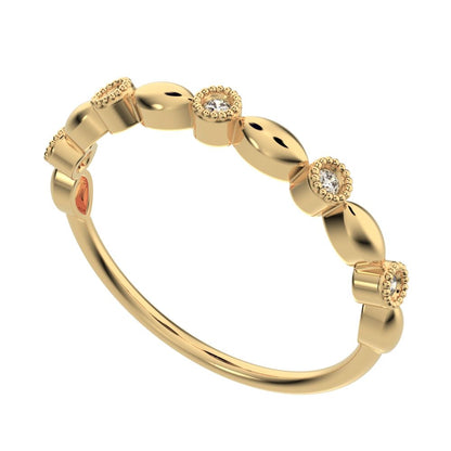 0.05 ct Round Cut Simulated Clear Diamond dainty 3 stone solitaire with accents stackable 14K / 18K Solid Yellow Gold everyday wedding band