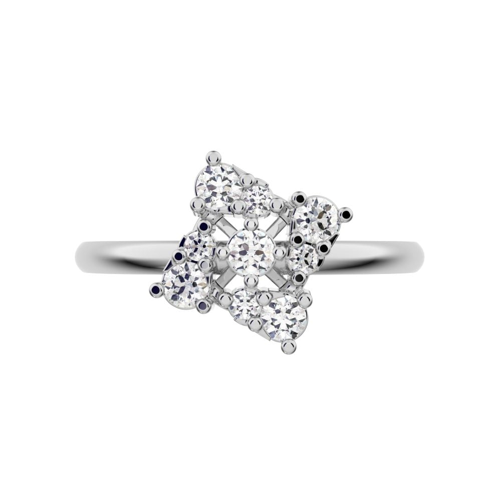 0.19 ct Round Cut Simulated Clear Diamond dainty Minimalist cluster floral halo floral light 14K / 18K Solid White Gold everyday ring