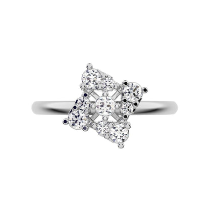 0.19 ct Round Cut Simulated Clear Diamond dainty Minimalist cluster floral halo floral light 14K / 18K Solid White Gold everyday ring