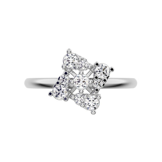 0.19 ct Round Cut Moissanite dainty Minimalist cluster floral halo floral light 14K / 18K Solid White Gold everyday ring